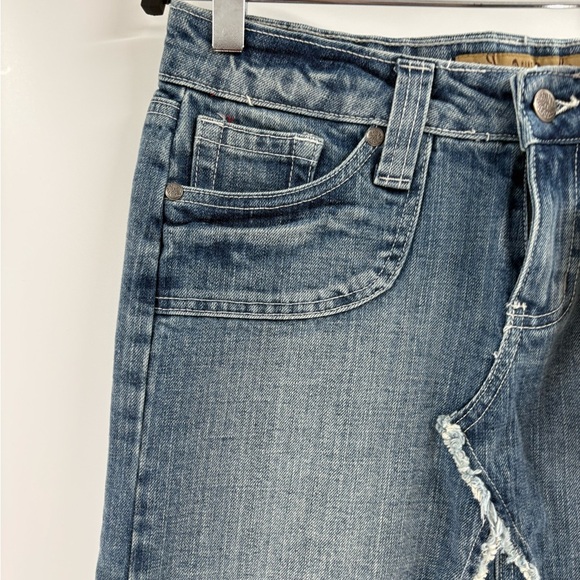 Deadstock Vintage Y2K 2000s midi blue jean raw hem fringe denim skirt sz 29 NWT - Picture 16 of 16